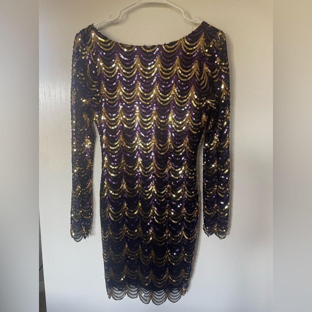 Charlotte Russe Sequin Long Sleeve Dress in Purple and Gold